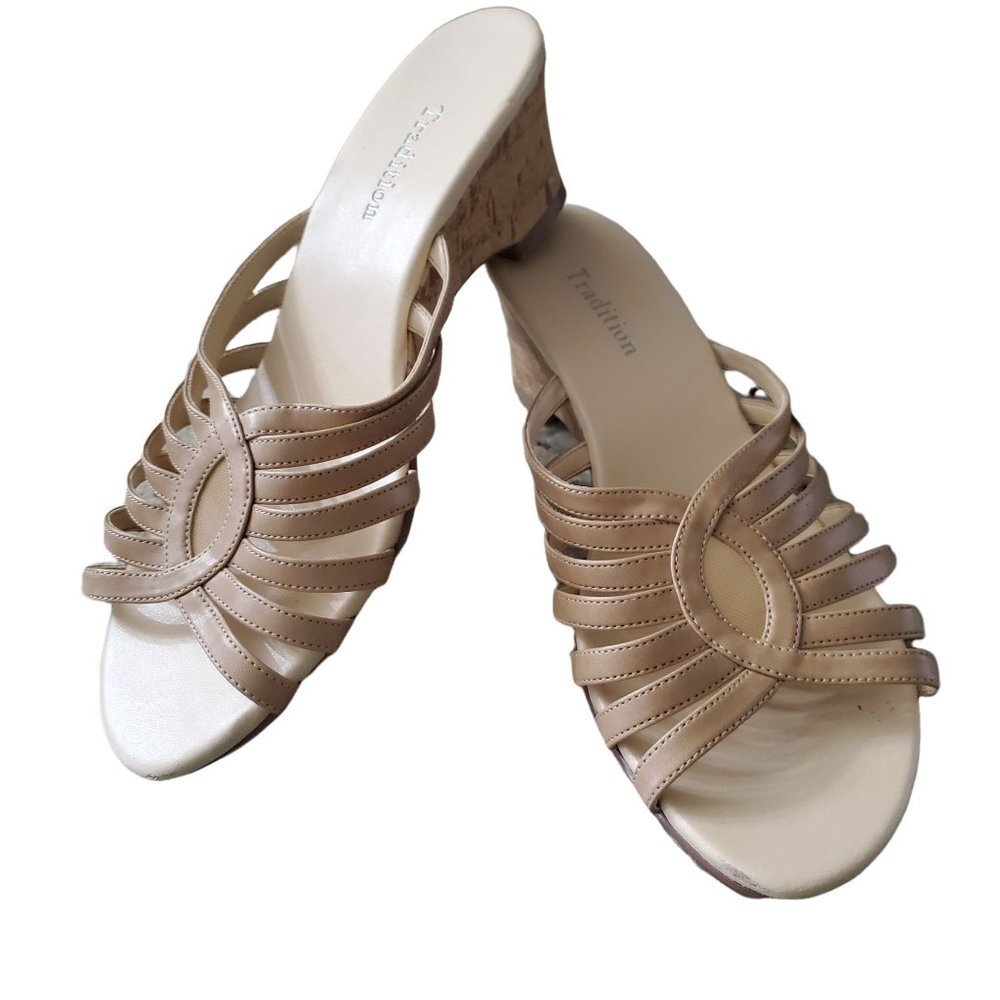 Vintage Tradition Crystal Cork Wedge Heel  Strap Sandal